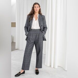 & Other Stories Wool Cotton Plaid Blazer Trouser Matching Set Pantsuit Size 2-4